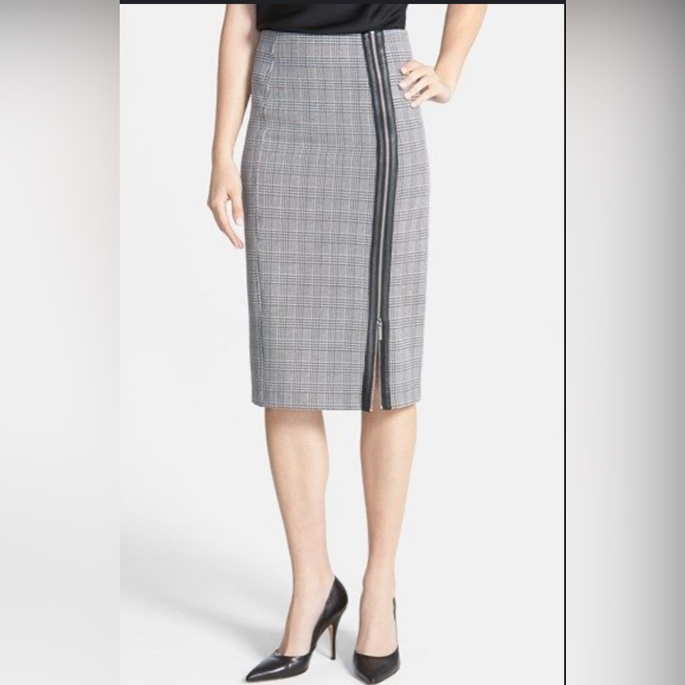 Michael Kors Plaid Zip Front High Waist Pencil Skirt Size 14 NEW